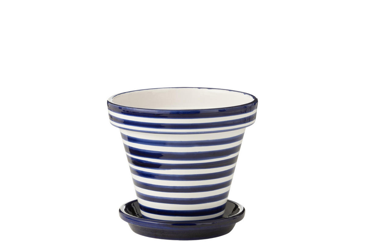 BLUMENTOPF GRANADA STRIPES - Töpferei - Blau - L - Ø 35 cm - Multicolor, Keramik (35/33cm) - J-Line