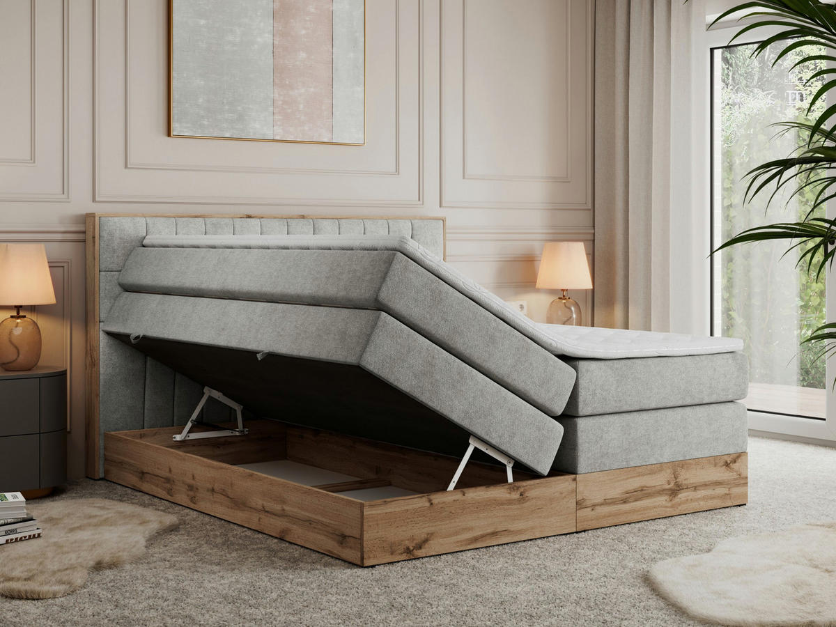 BOXSPRINGBETT AMORE KING 180/200 Hellgrau Struktur - H3 - Hellgrau, Holz/Textil (180/200cm) - MKS