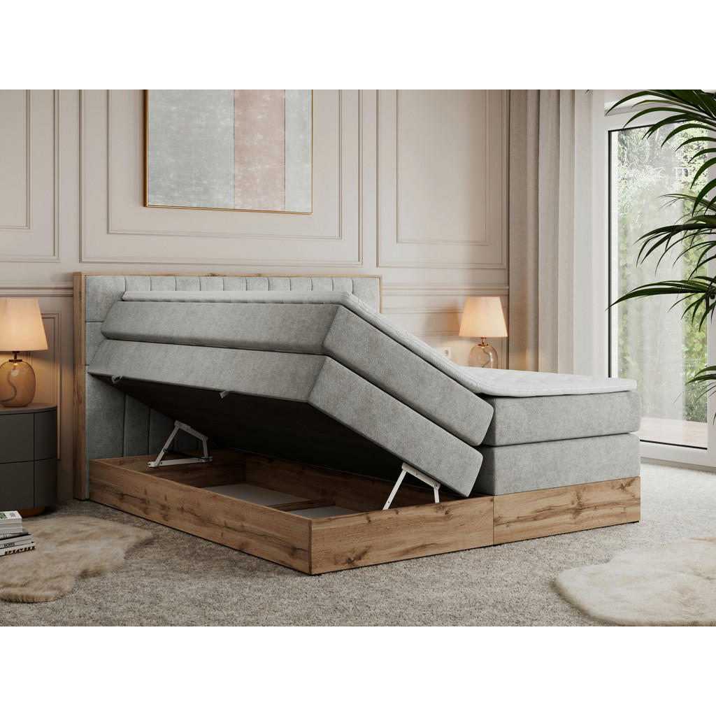 Thumbnail - MKS Boxspringbett, Hellgrau, Textil, 2-Sitzer, H3, Rechteckig, 200x200 cm, Schlafzimmer, Betten, Boxspringbetten