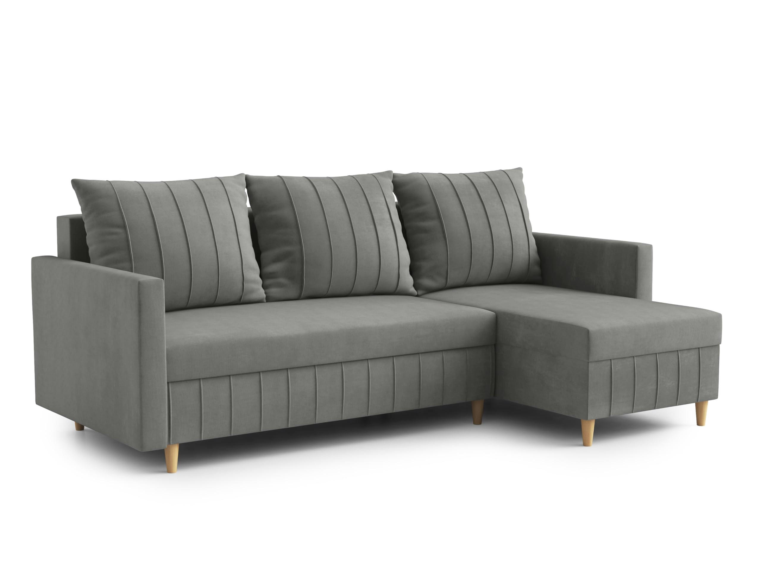ECKSOFA FOX L-förmig Modernes Verstellbare Kopfstützen Luxuriöser Velours Schlaffunktion lose Rückenkissen freistehend RECHTS 224x146x98 cm Dark grey - Dunkelgrau, Holz/Textil (224/146cm) - DomoHome