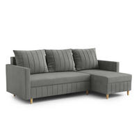 ECKSOFA FOX L-förmig Modernes Verstellbare Kopfstützen Luxuriöser Velours Schlaffunktion lose Rückenkissen freistehend RECHTS 224x146x98 cm Dark grey - Dunkelgrau, Holz/Textil (224/146cm) - DomoHome