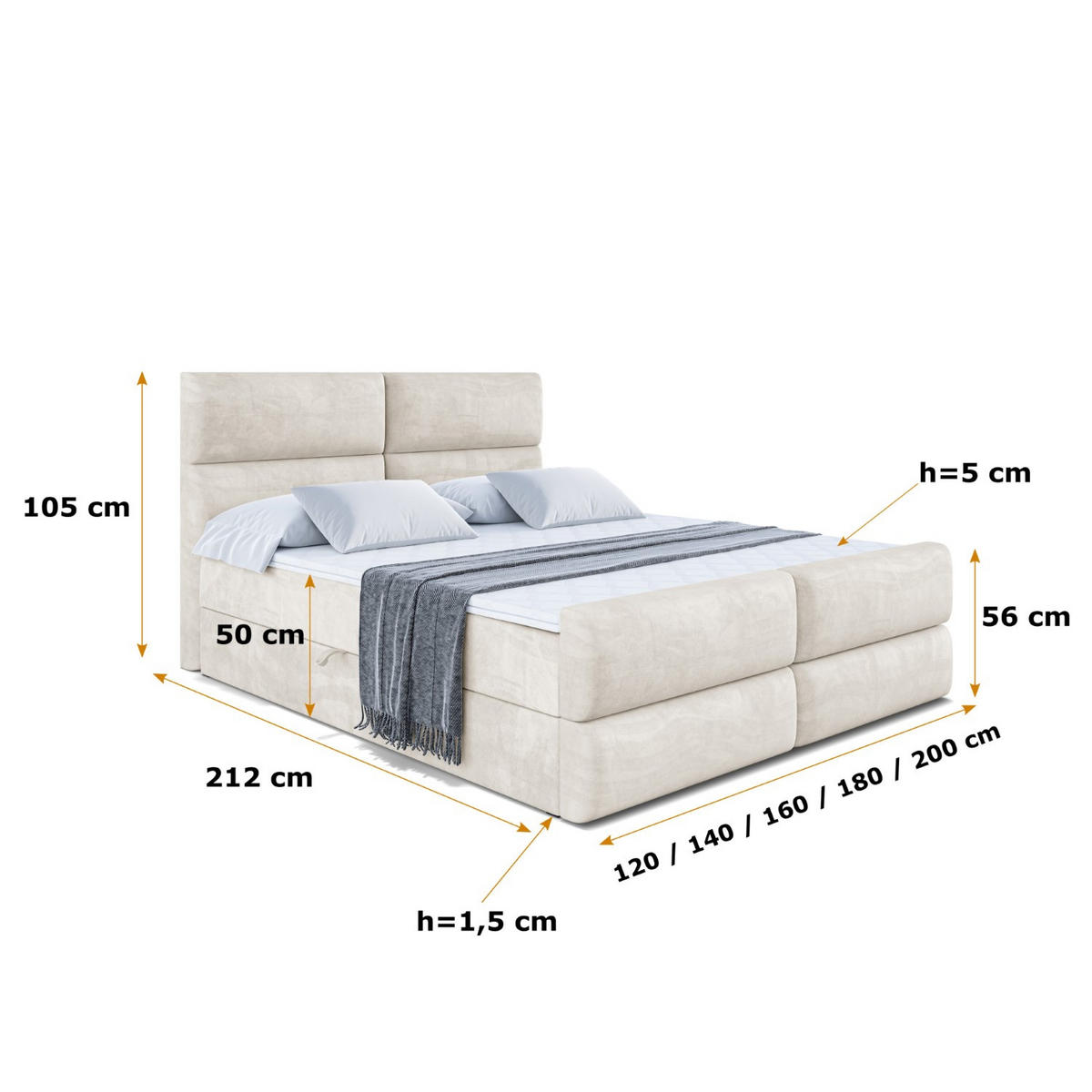 BOXBETT BOXI3-Z - 120x200 cm - H3 - Ecru - Ecru, Holzwerkstoff (120/200cm) - ALTDECOR