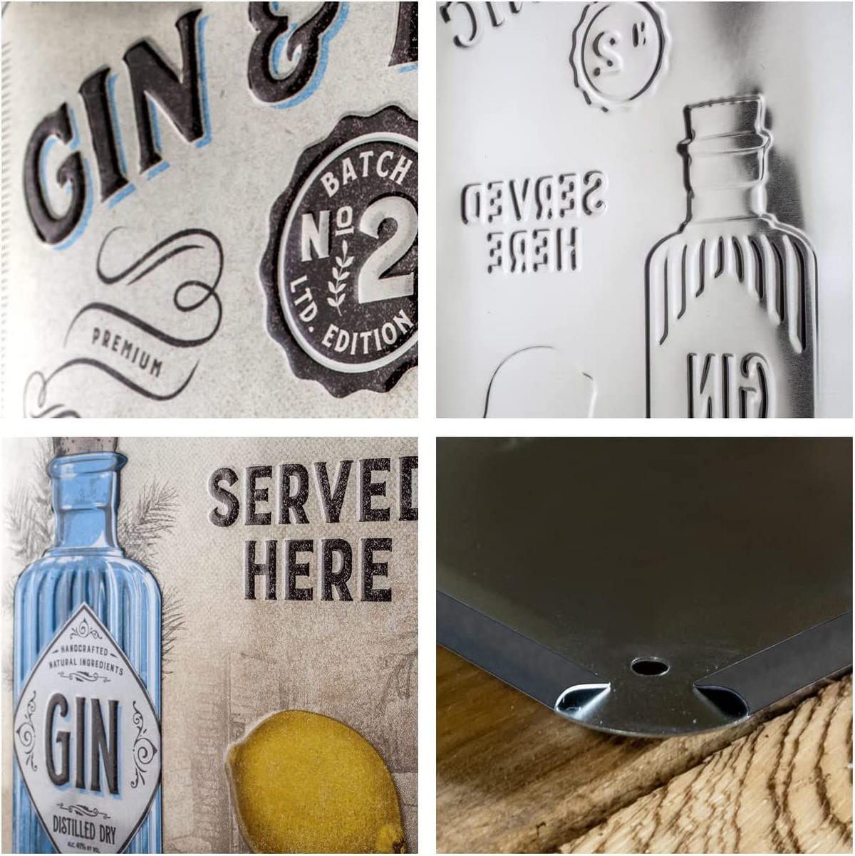 BLECHSCHILD 40/60 cm Open Bar Gin & Tonic Served Here - Multicolor, Metall (40/60/1cm) - Nostalgic-Art