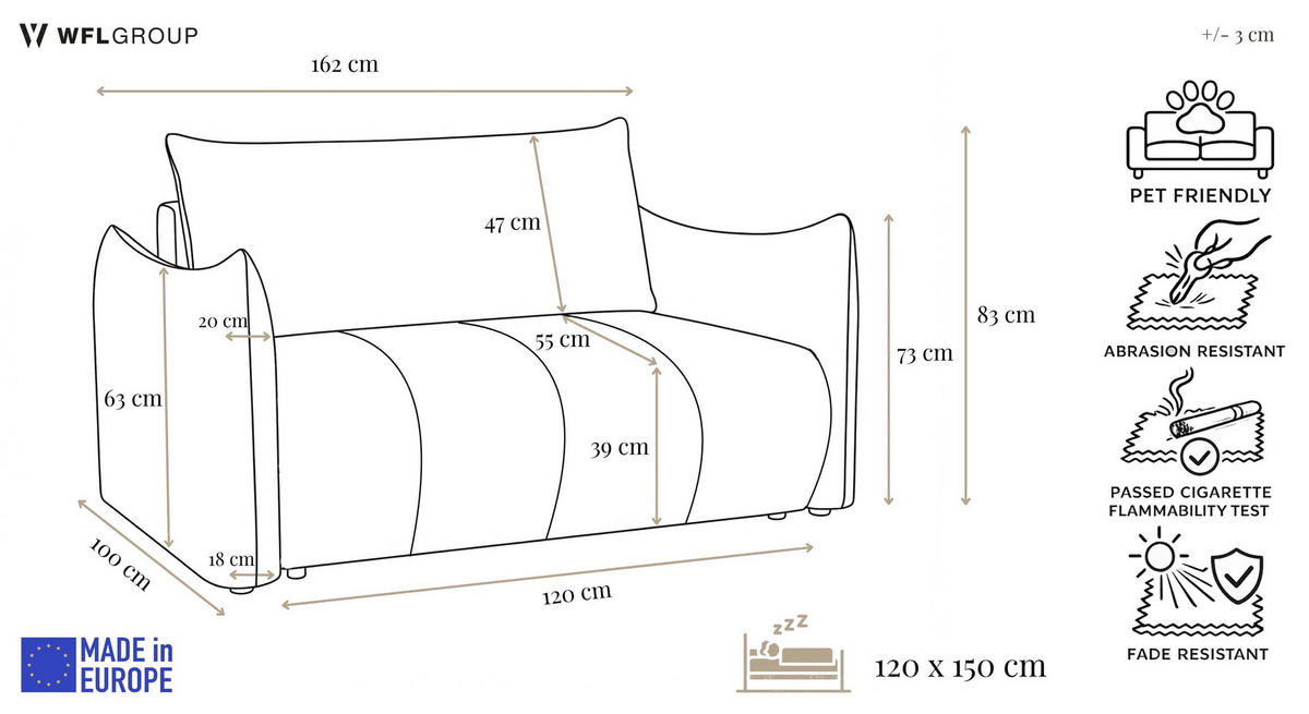 SCHLAFSOFA Lilo mit Bettkasten, Creme Cordstoff 120/86/101 cm - Creme/Schwarz, Kunststoff/Textil (120/86/101cm) - WFL GROUP