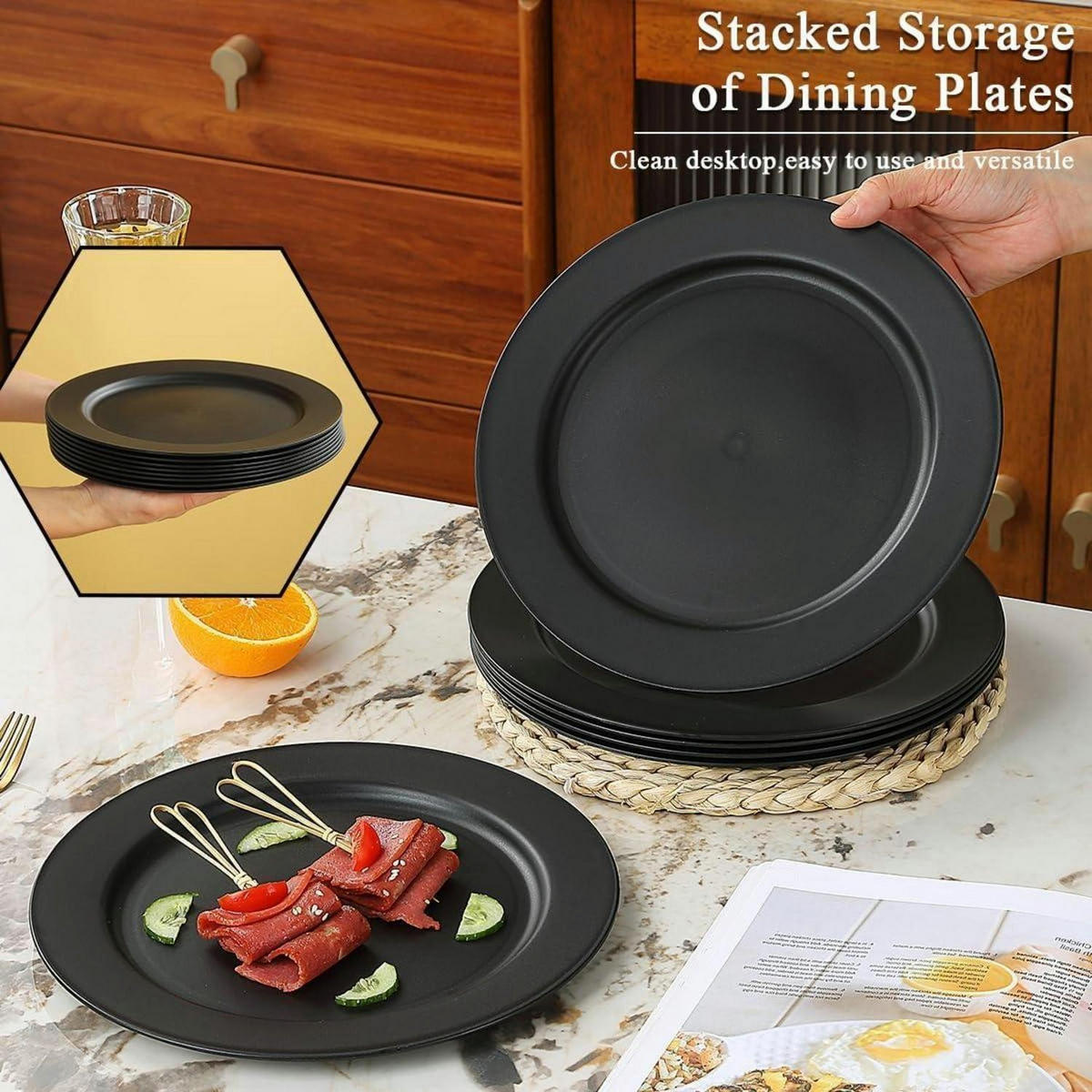 SPEISETELLER 12-teiliges Set Kunststoff Schwarz 25 cm - Schwarz, Kunststoff (25/25/2cm)