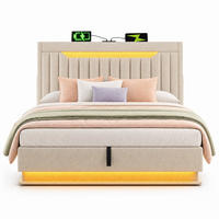 POLSTERBETT 180/200 mit Bettkasten, LED, USB/Typ-C und hydraulischem Stauraum in Beige - Beige, Holzwerkstoff/Textil (180/200cm) - EVRYAE