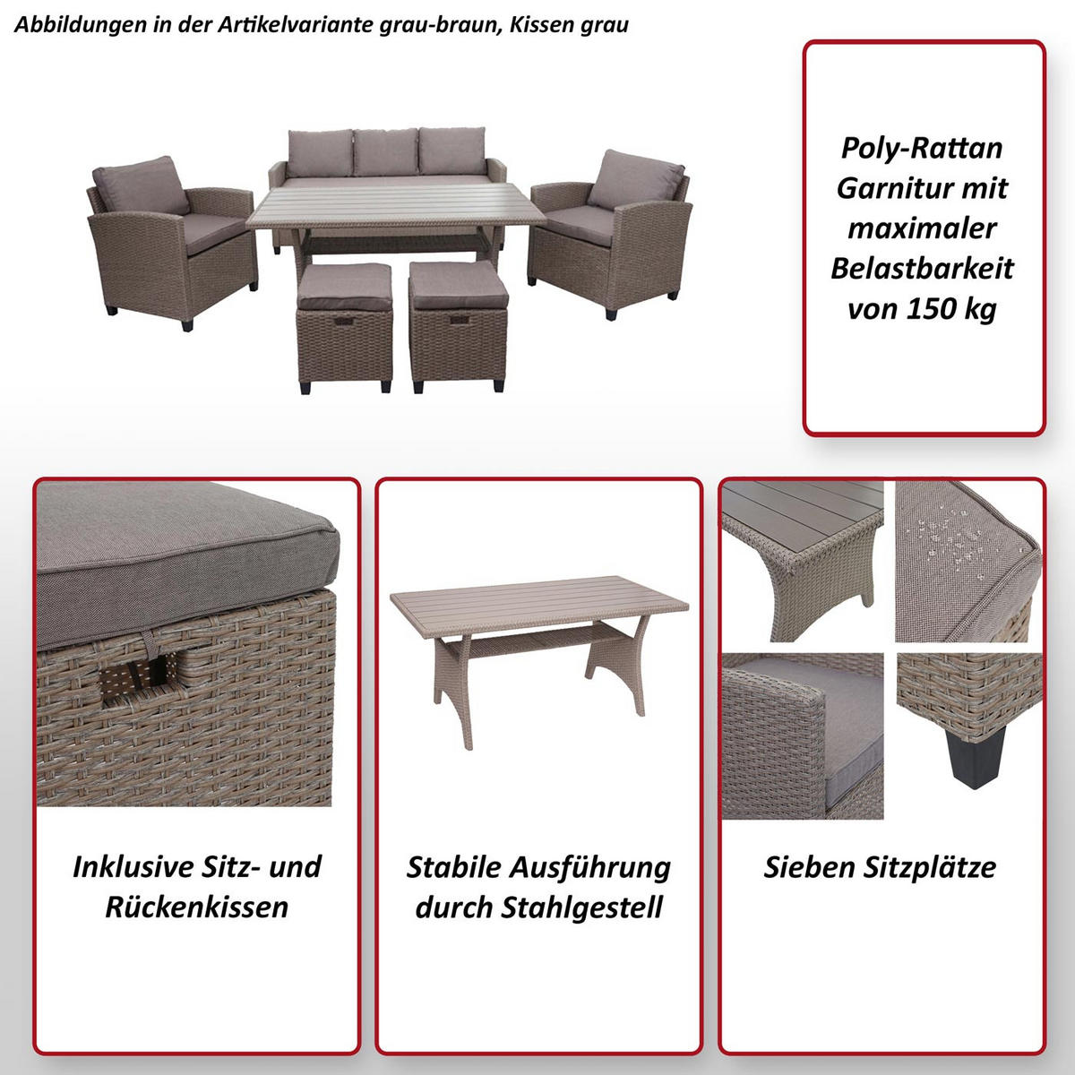 POLY-RATTAN GARNITUR Schwarz - Schwarz, Kunststoff - MCW