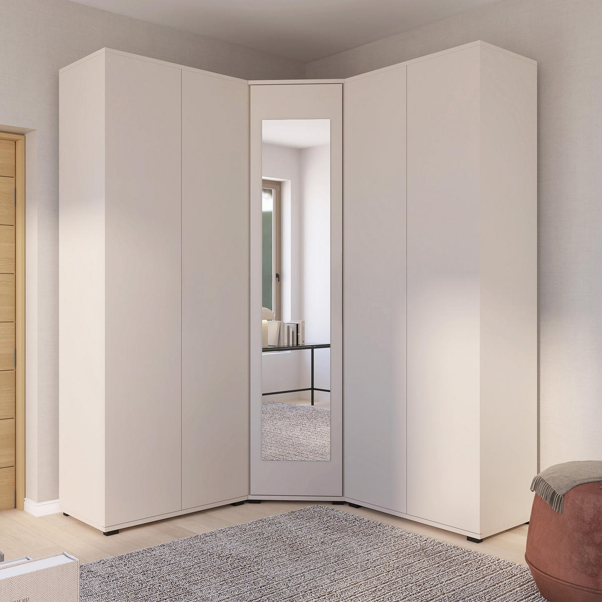 GARDEROBE Napoli Version 9, Kleiderschrank mit Spiegel - Beige, Holzwerkstoff (140/185/140cm) - Jerpax