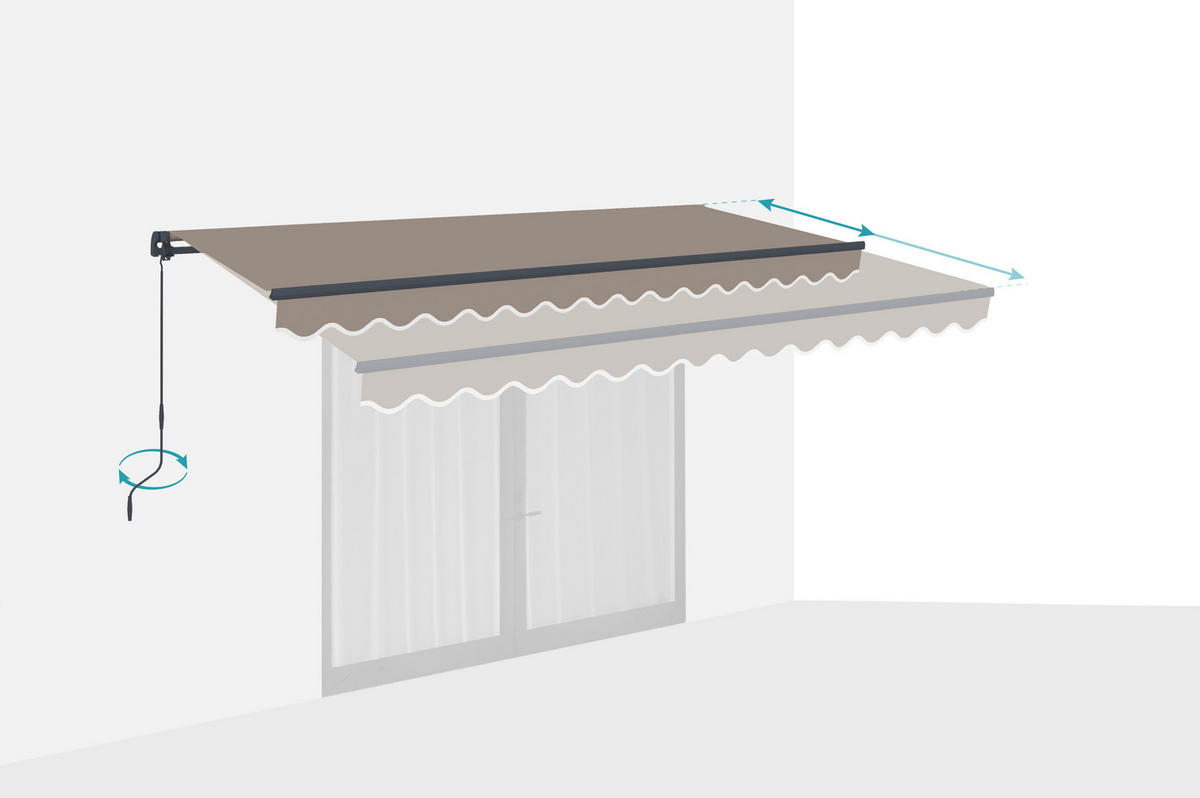 EINTEILIGE MARKISE Vecchio Taupe 4m x 3m - Premium-Leinwand 320g/m² - Taupe, Metall (395/270/300cm) - Cazeboo