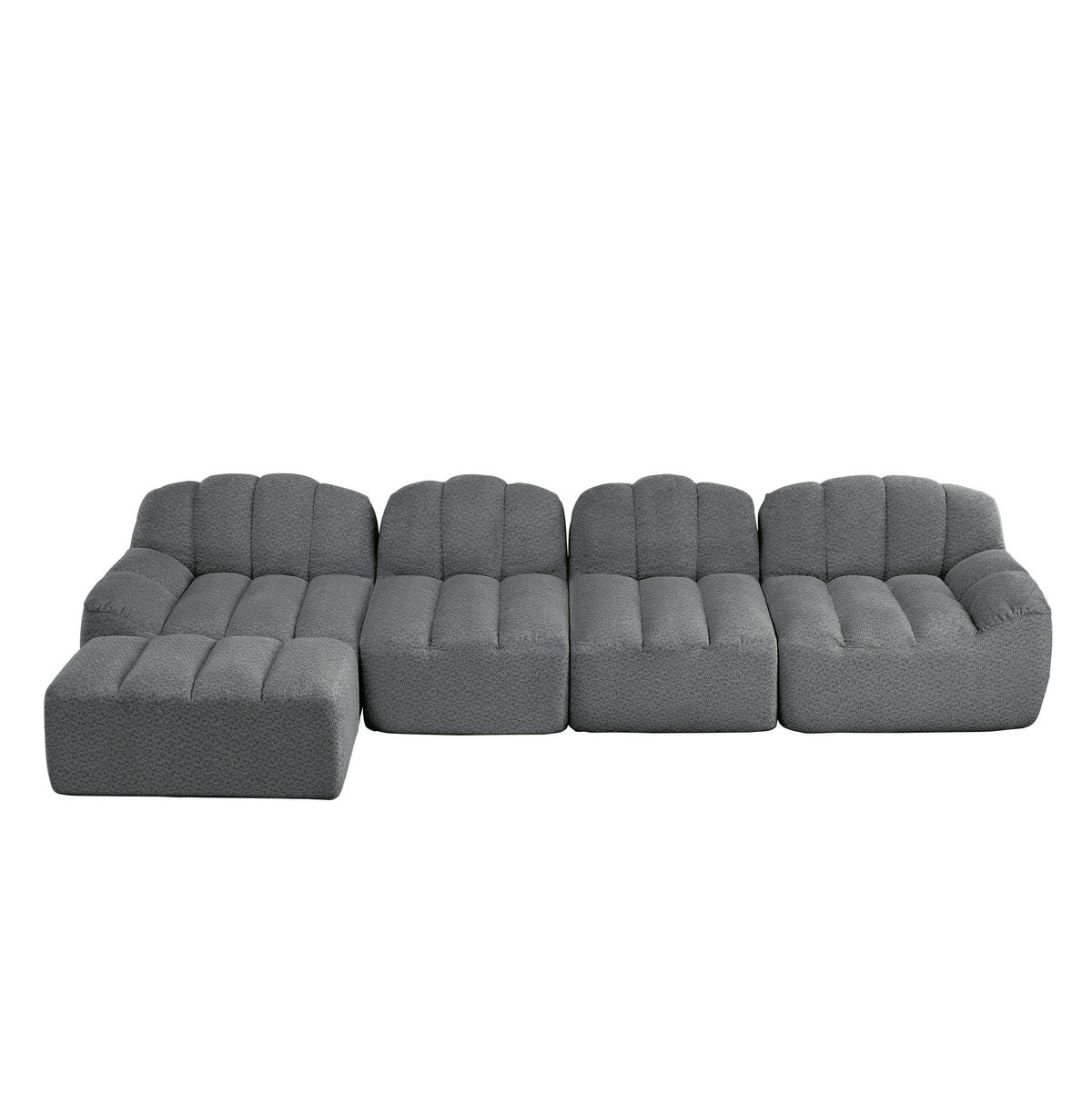 SOFA modular 4-Sitzer mit Ottoman Granular Fleece Grey - Grau, Kunststoff (165/366cm) - Meubliv