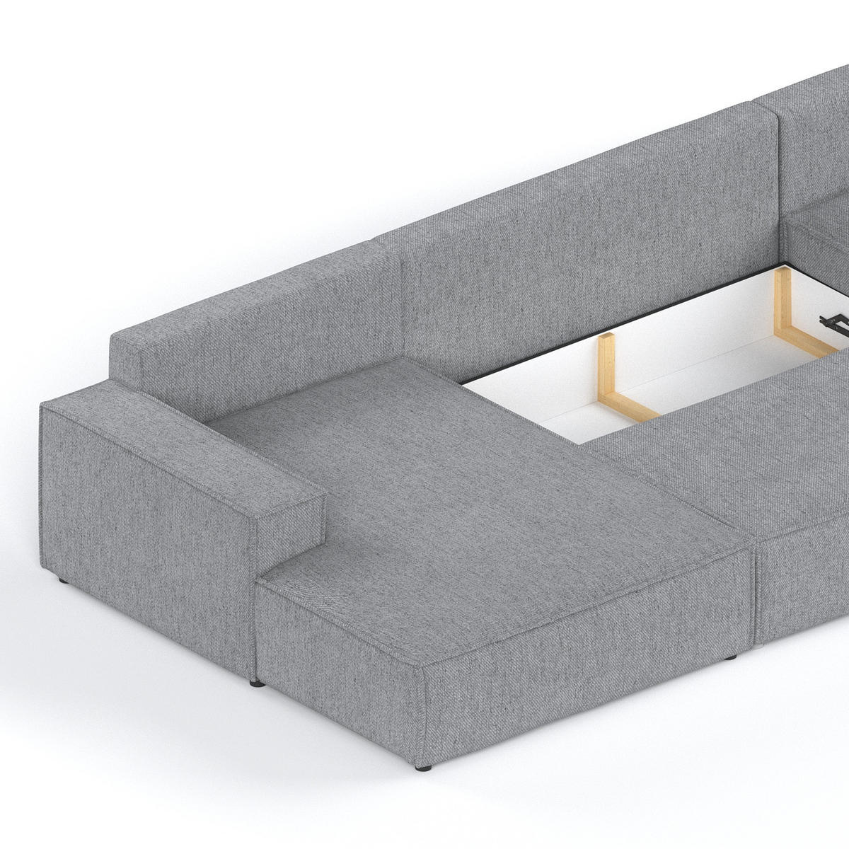 WOHNLANDSCHAFT NUBO mit Schlaffunktion Creme im Neve Stoff - Schwarz/Grau, Holz/Holzwerkstoff (398/70/148cm) - AltaBeds