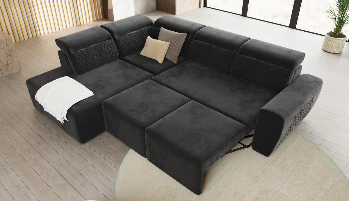 ECKSOFA Reid Schwarz Samt - Schwarz, Holz/Kunststoff (273/224cm) - S-Style Möbel