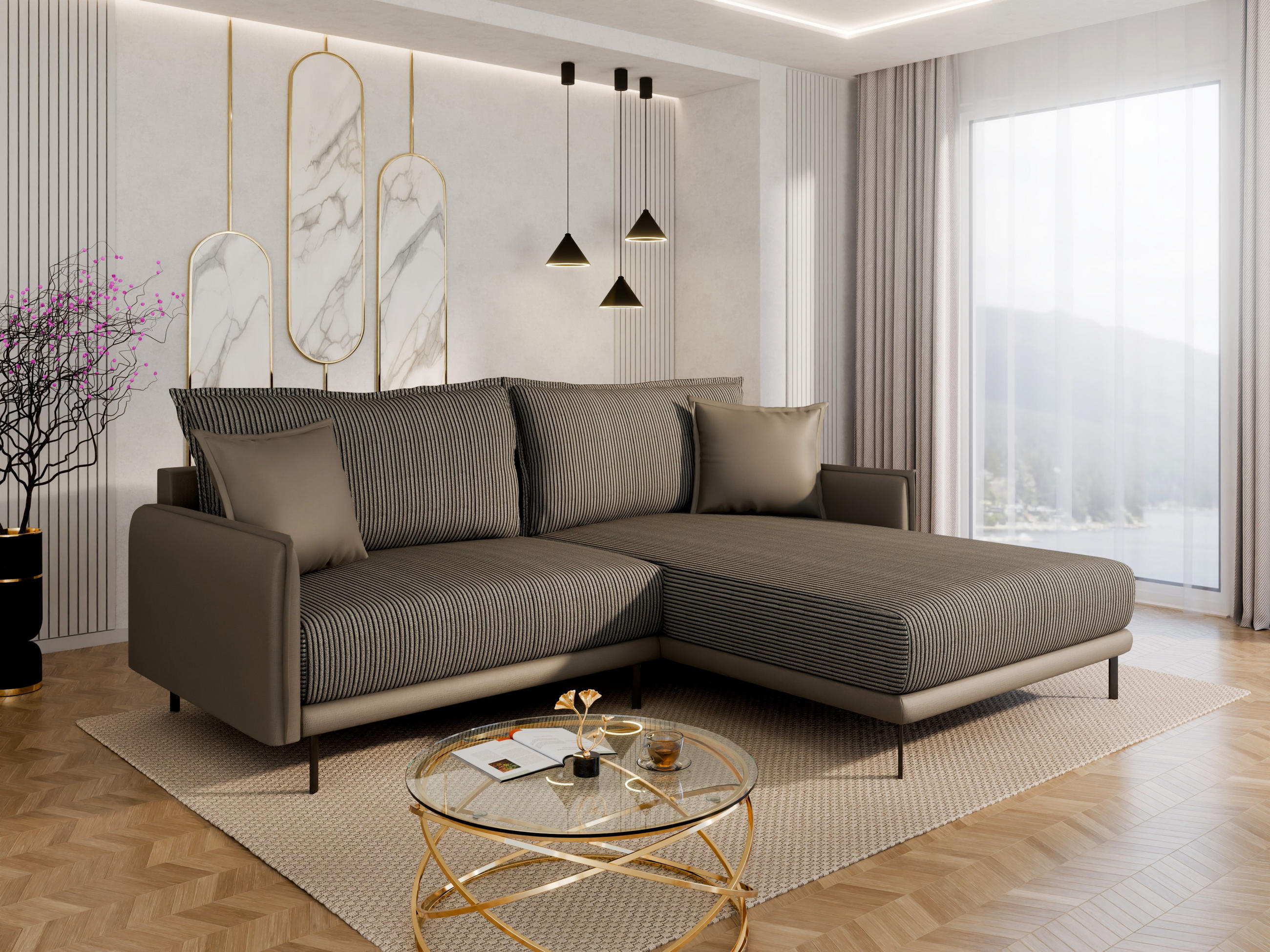 ECKSOFA Selva – modernes Design trifft auf höchsten Komfort, Mokka - Mokka, Holz (246/190cm) - Panda Möbel