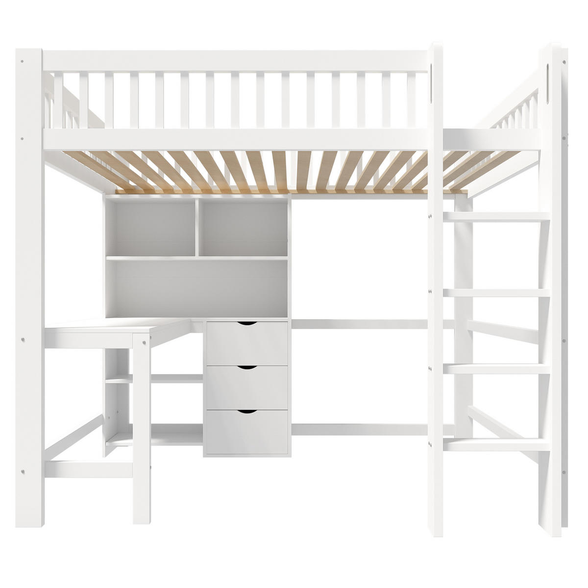 HOCHBETT 140/200 cm Weiß aus Kiefernholz mit Schreibtisch - Weiß, Holz (140/200cm) - OKMYHOME