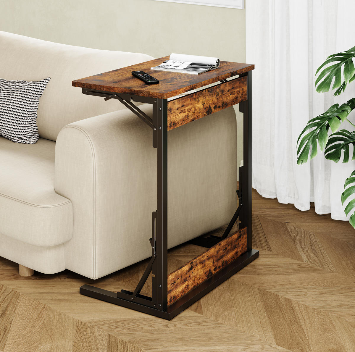 BEISTELLTISCH in C-Form klappbar 60 x 37 x 71 cm Holzoptik Rustic Brown - Braun, Metall (60/37/71cm) - Meubliv