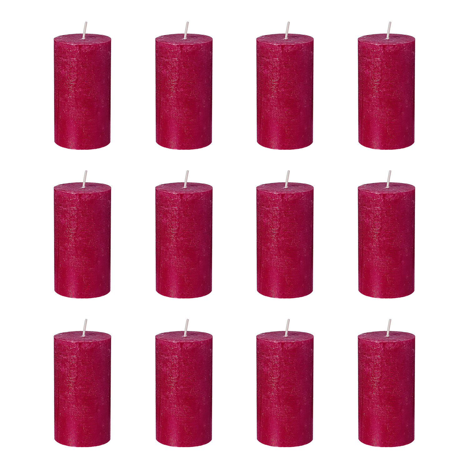 STUMPENKERZE (12er Set) Rustic - Kirschrot, Paraffin (13cm) - Butlers