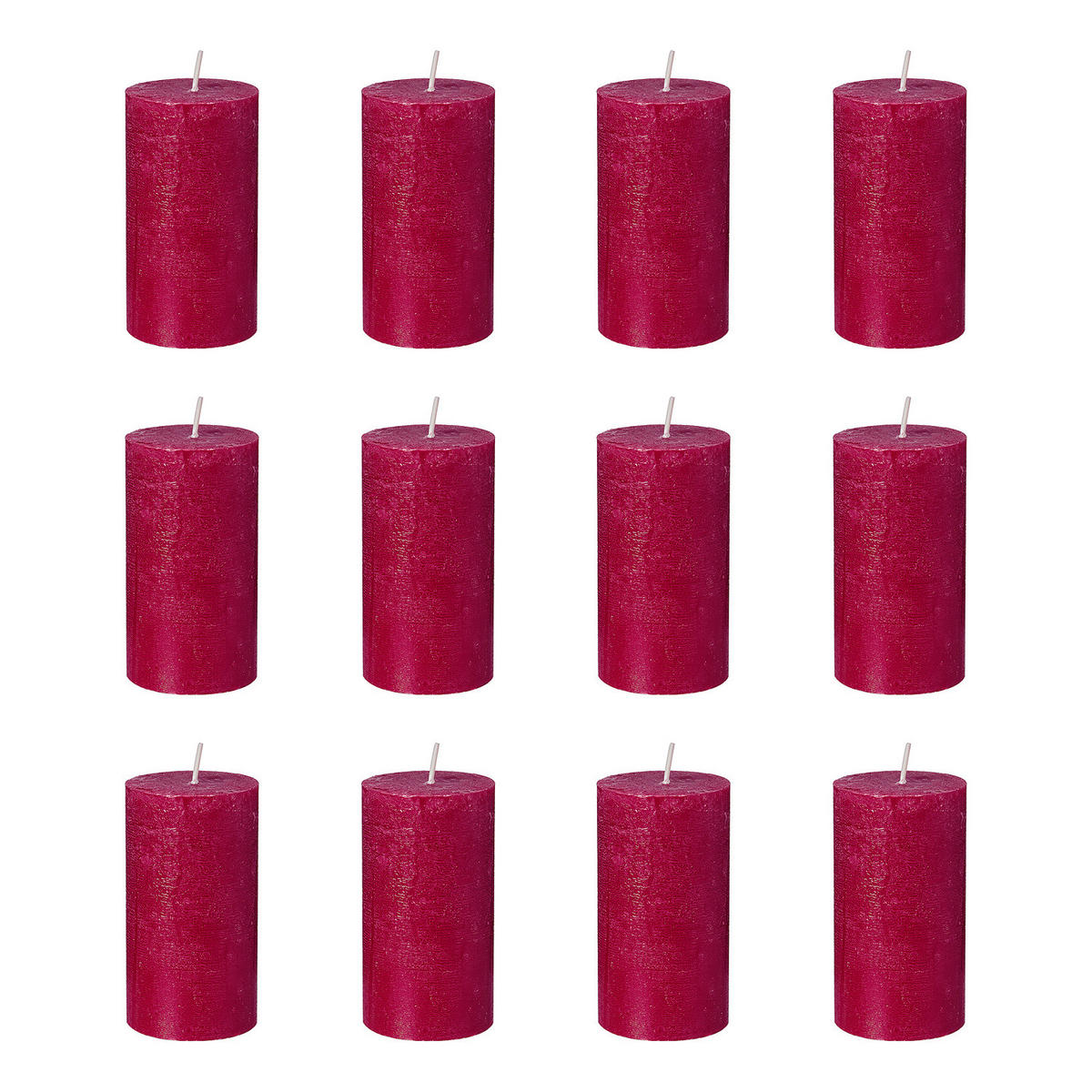 STUMPENKERZE (12er Set) Rustic - Kirschrot, Paraffin (13cm) - Butlers