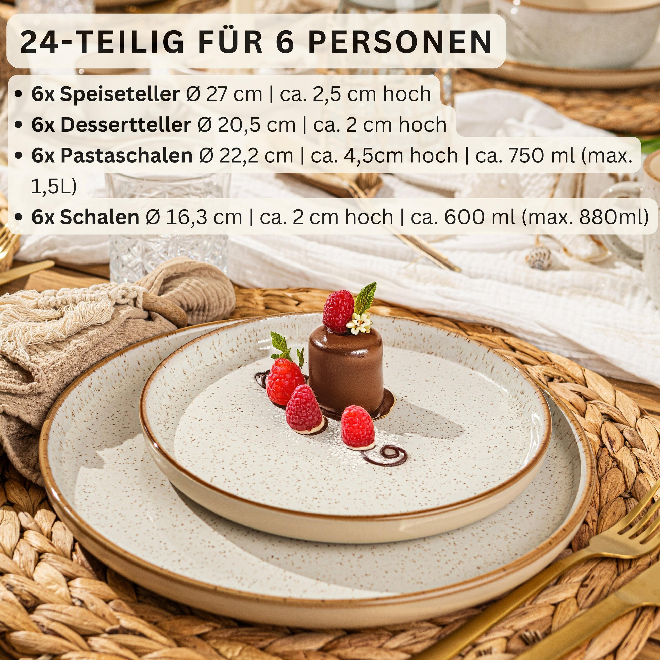 TAFELSERVICE RIO CREME - 24 teilig aus Steingut - Creme, Stein (13/33/32cm) - Sänger