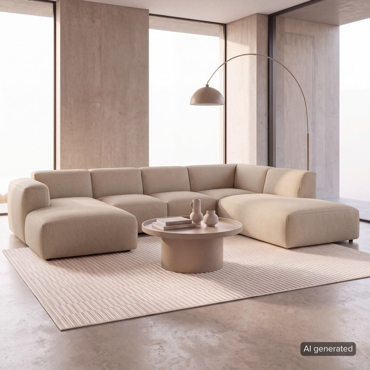 WOHNLANDSCHAFT mit Longchair - Taupe/Schwarz, Kunststoff/Textil (325/71/235cm) - home24