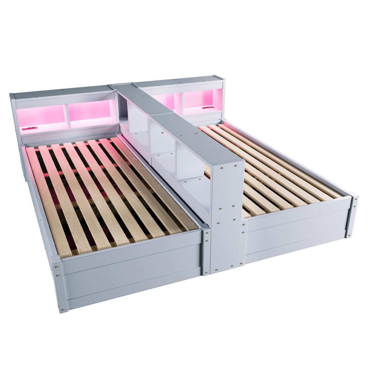 SCHLAFSOFA 90x200cm LED Stauraum Steckdose Holzbett Grau - Grau, Holzwerkstoff (180/200cm) - FLIEKS
