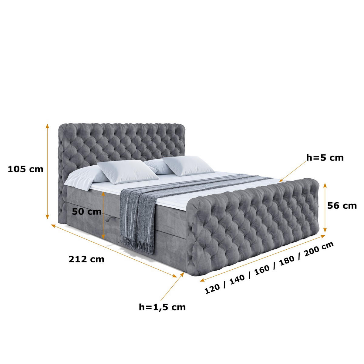 BOXBETT BOXI8-Z - 140x200 cm - H3 - Dunkelgrau - Dunkelgrau, Holzwerkstoff (140/200cm) - ALTDECOR