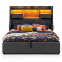 POLSTERBETT 160/200 cm in Grau mit Bettkasten, LED, USB und Type-C Leinen Retro-Design - Grau, Holzwerkstoff/Textil (160/200cm) - STILVORA
