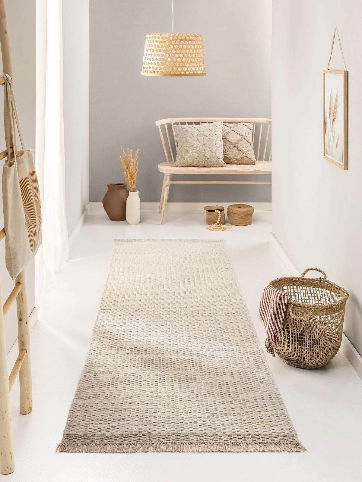 WOLLTEPPICH Lana Cream 80x250 cm - Creme, Textil (80/250cm) - benuta Pure