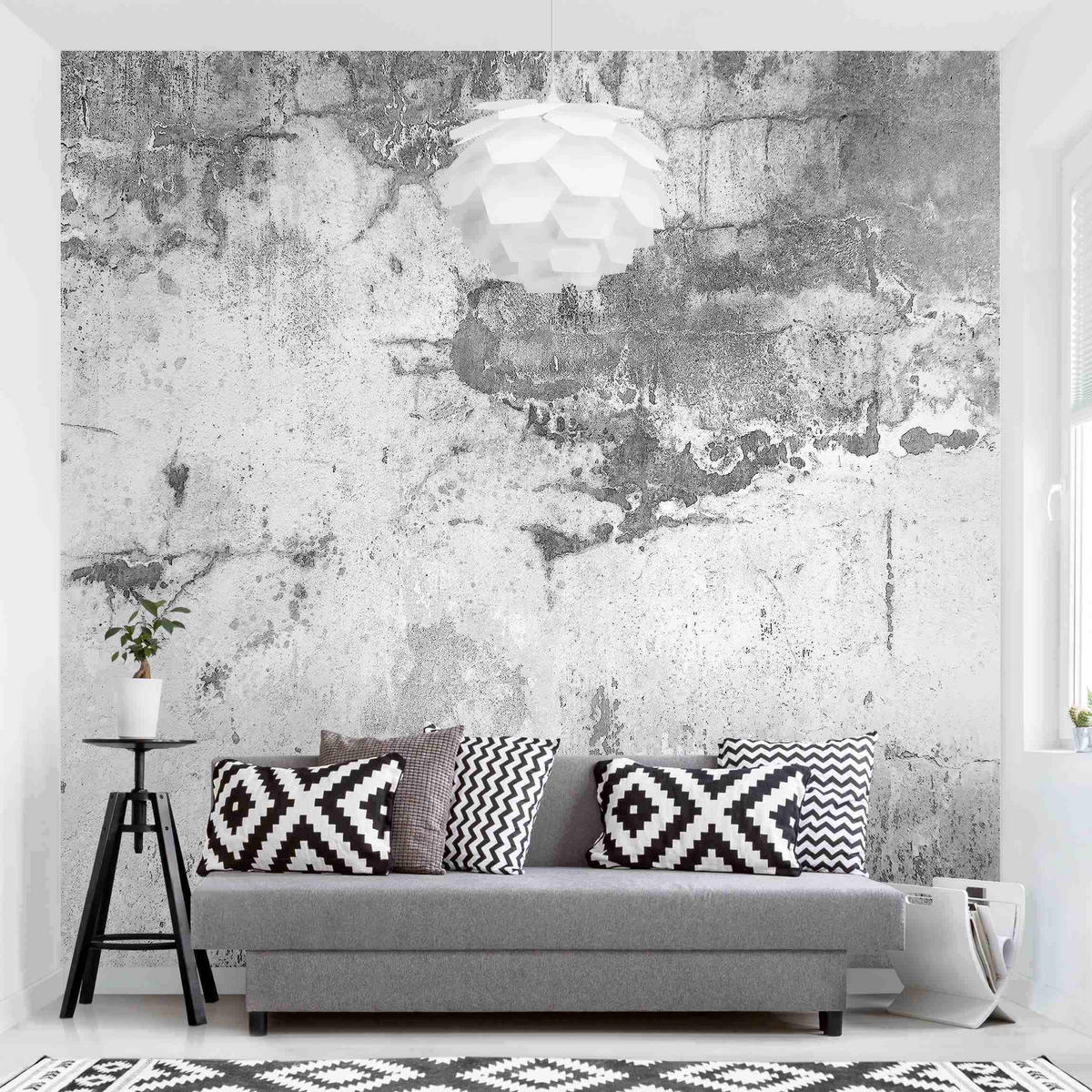 FOTOTAPETE Grunge Betonwand Grau 240/240 cm - Grau, Papier (240/240cm) - Bilderwelten