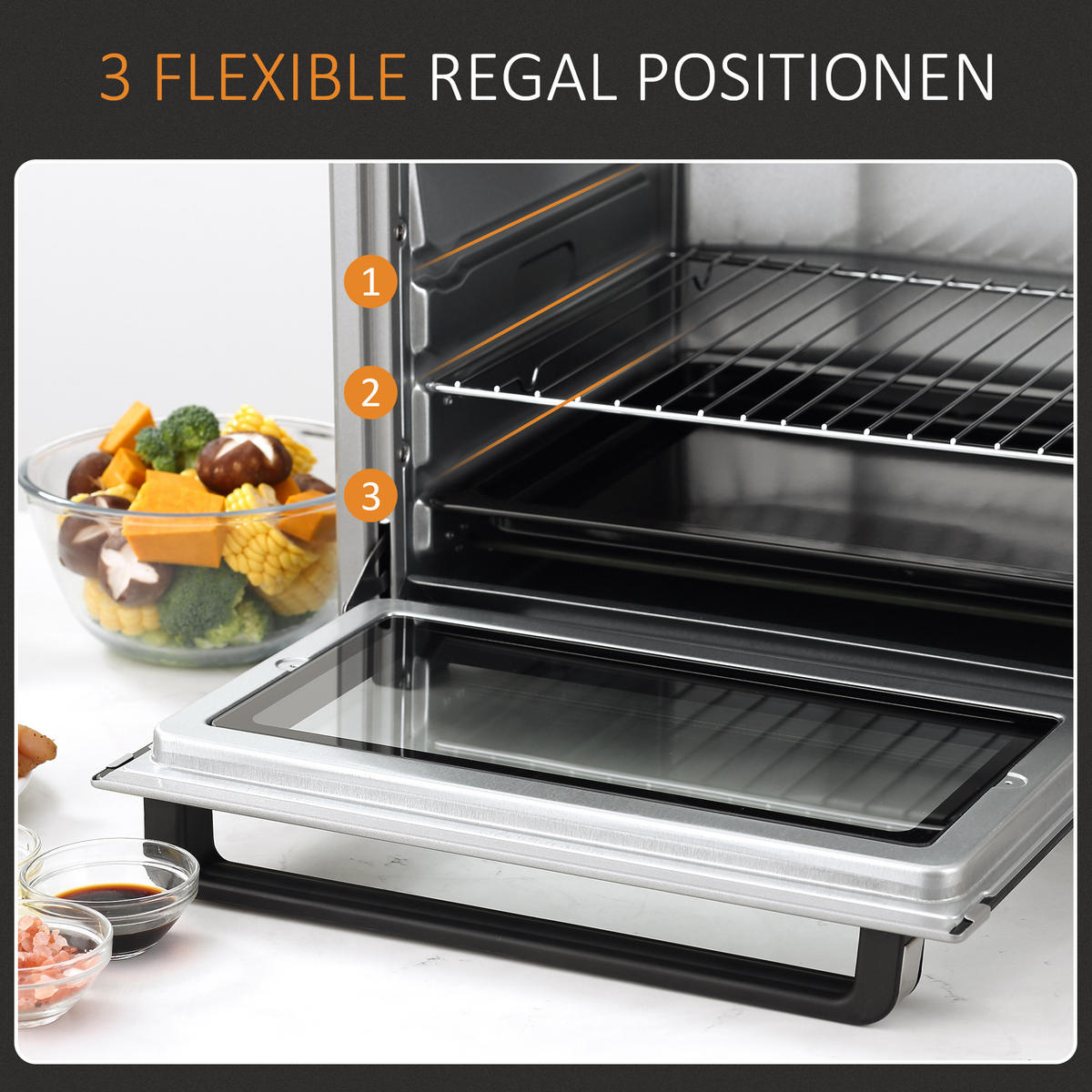 MINIBACKOFEN 32L 1600W Elektrischer Ofen mit Umluft, Backblech, Grillrost & Krümelblech, Edelstahl Glas, Silber - Silberfarben, Metall (52.2/33.5/38.1cm) - Beaface