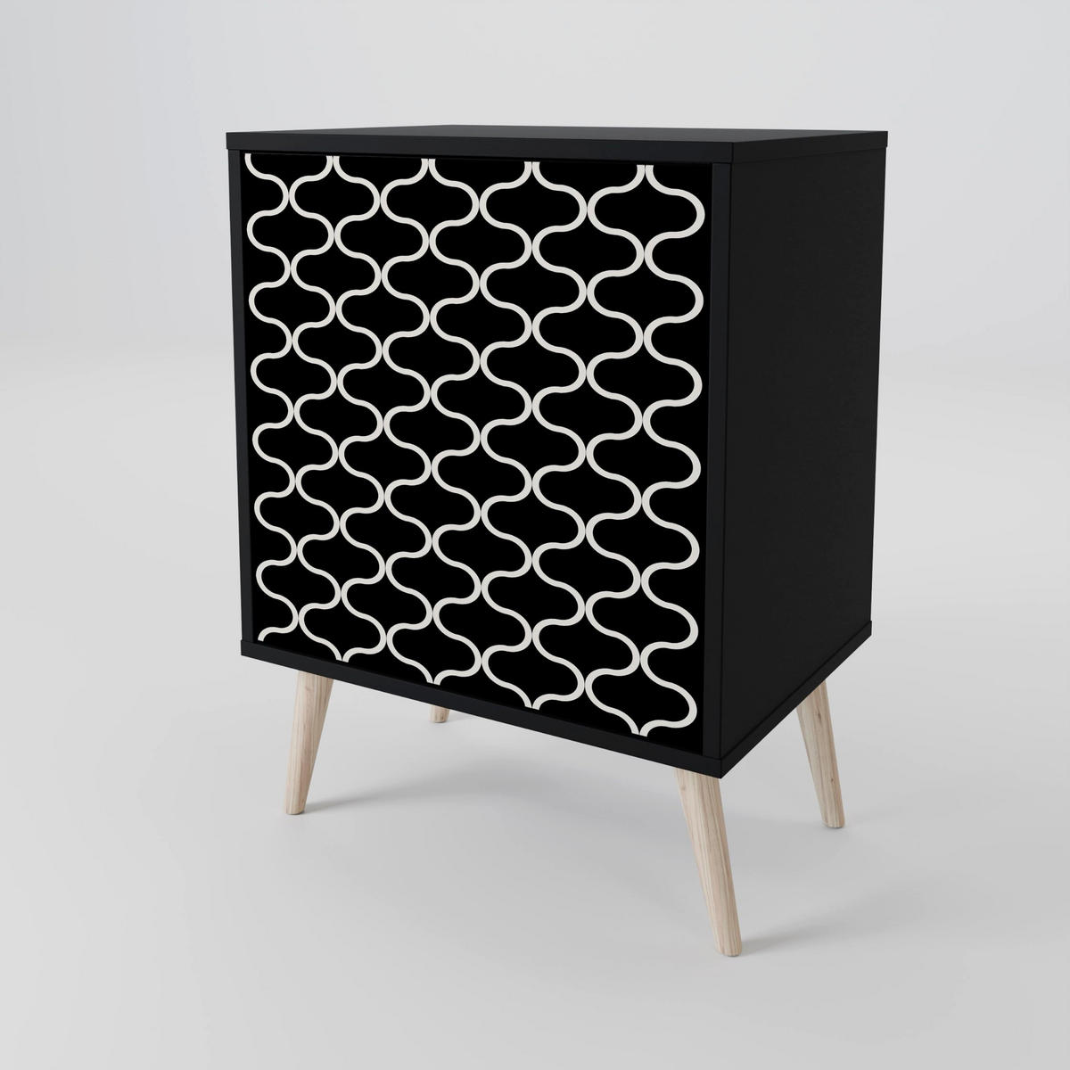 SIDEBOARD TESSELATED BLACKNESS, Schwarz, 57,5x42x70,5 cm, Schwarze Metall-Sternfüße - Multicolor/Schwarz, Holzwerkstoff/Metall (57.5/70.5/42cm) - SpaceRebels