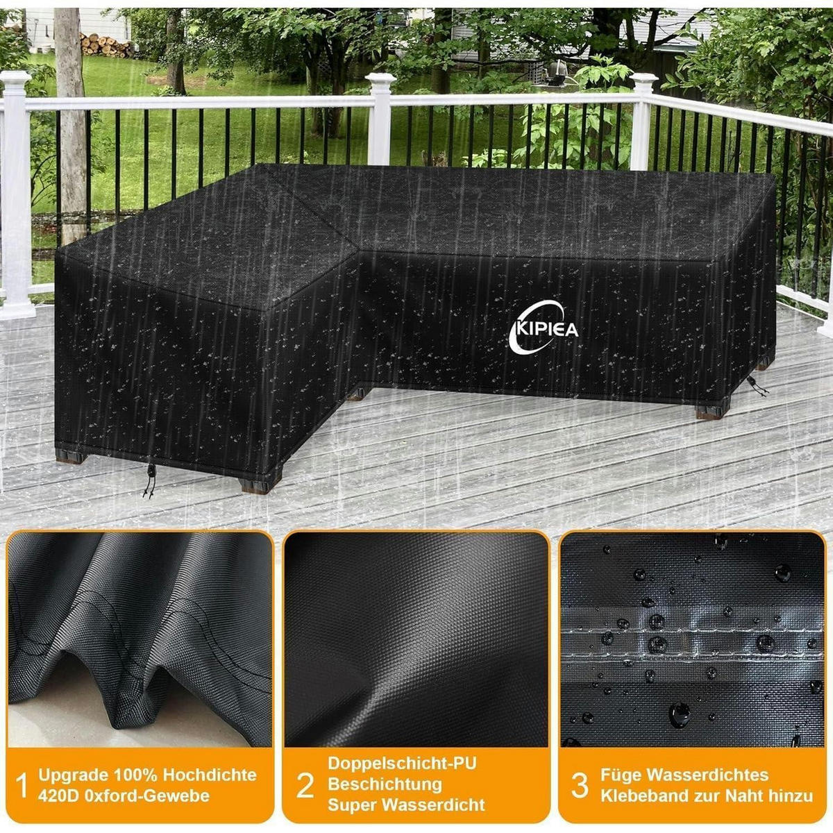 ABDECKUNG Loungemöbel L-Form Wasserdicht 214 x 264 x 85 cm - Schwarz, Kunststoff (264/85/214cm)