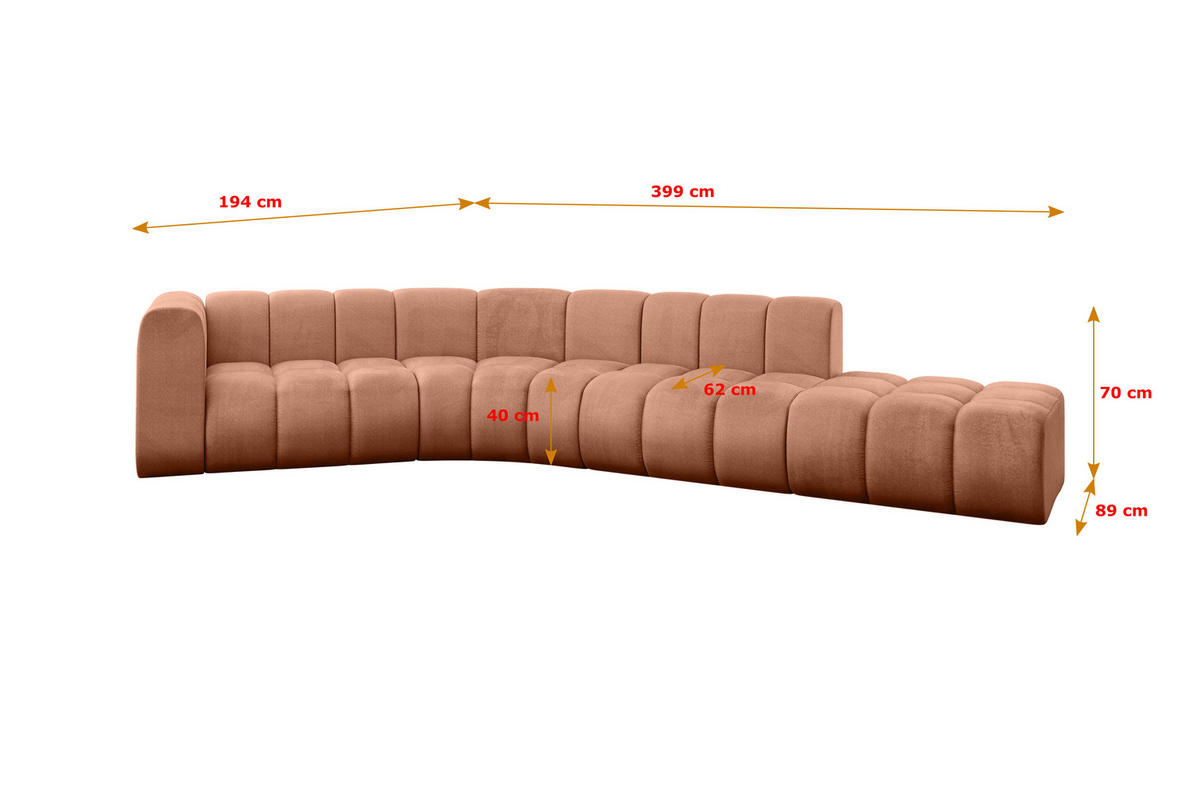 ECKSOFA modulares Sofa Tilmo-L1 - 399x194x70 cm Apricot - Koralle, Holzwerkstoff/Textil (399/194cm) - ALTDECOR