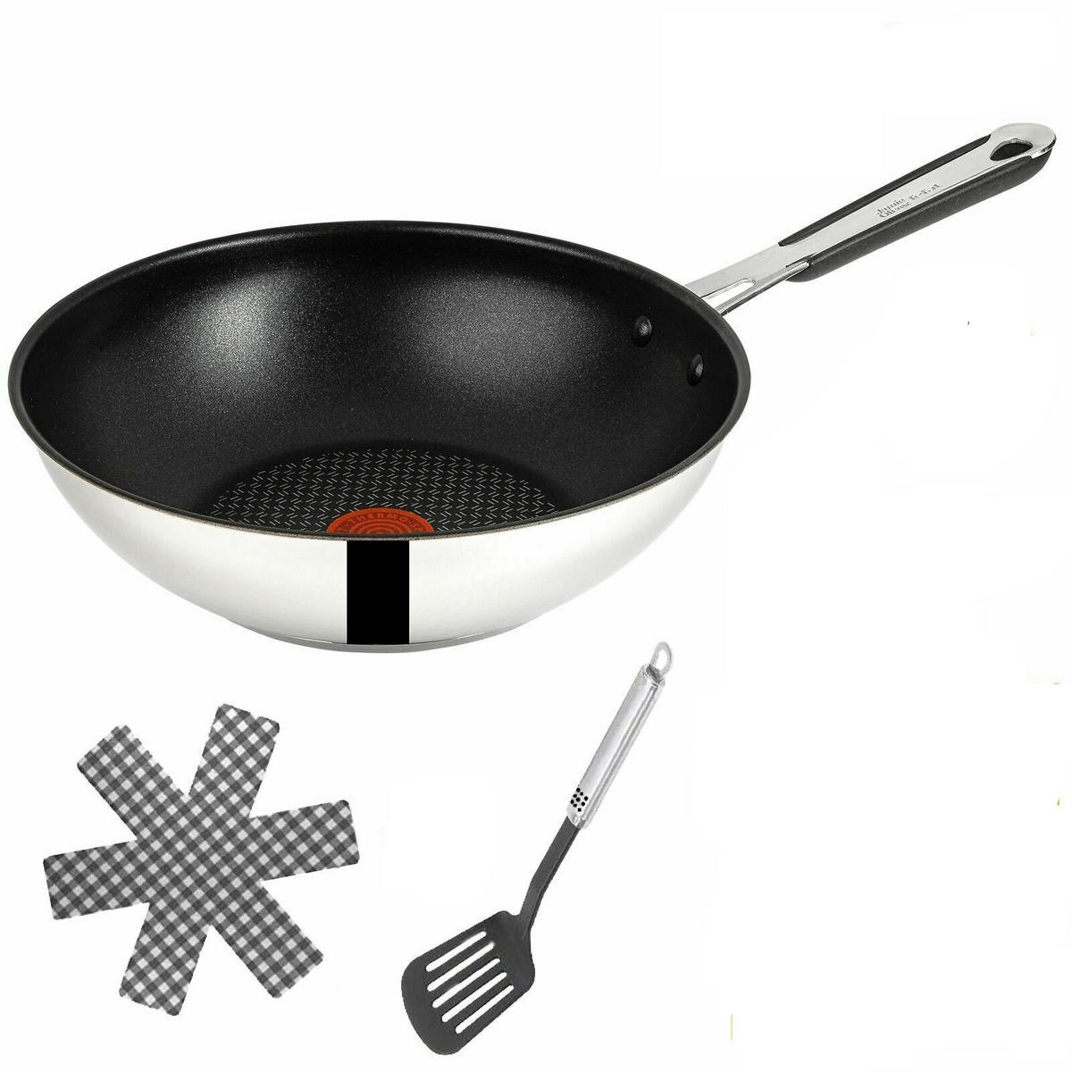 WOKPFANNE – Jamie Oliver J90924 28 cm, Edelstahl, Antihaft, Induktion, Antihaft - Silberfarben, Keramik/Metall (28cm) - Tefal