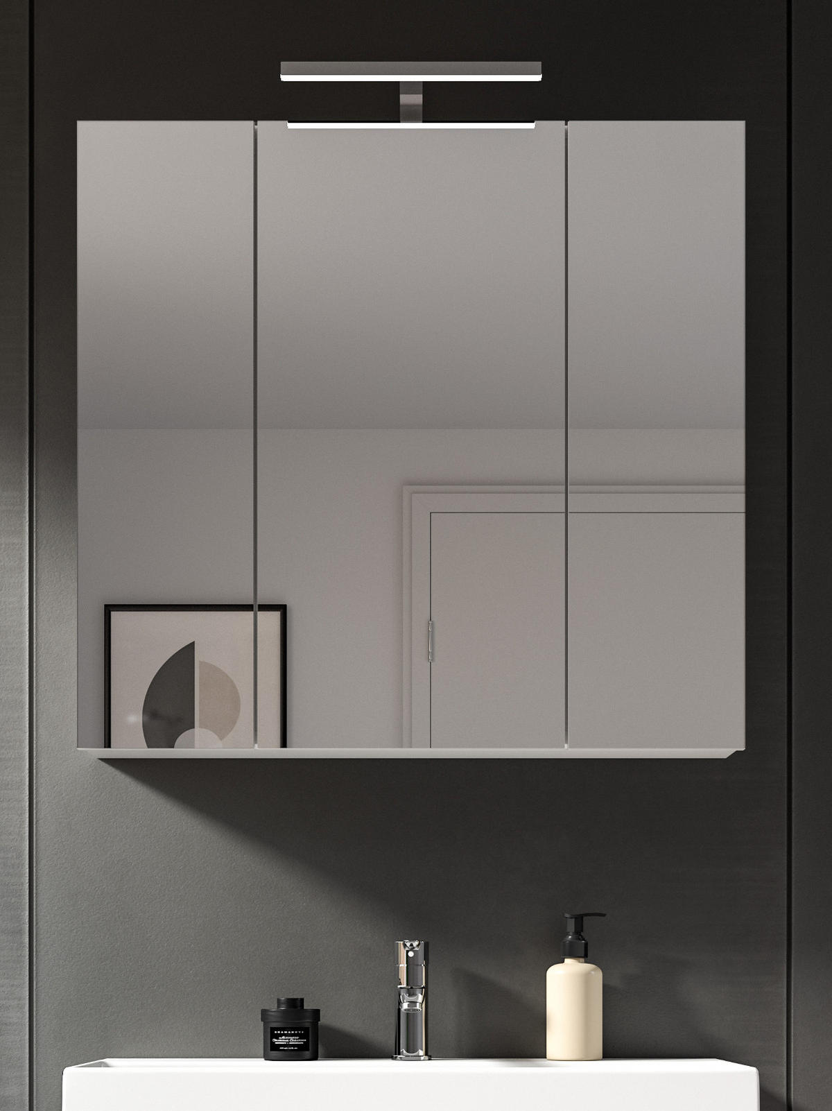 SPIEGELSCHRANK weiß 80 x 77 cm, Badschrank 3-türig - Weiß, Glas/Holzwerkstoff (82/77/18cm) - Inn.Furn