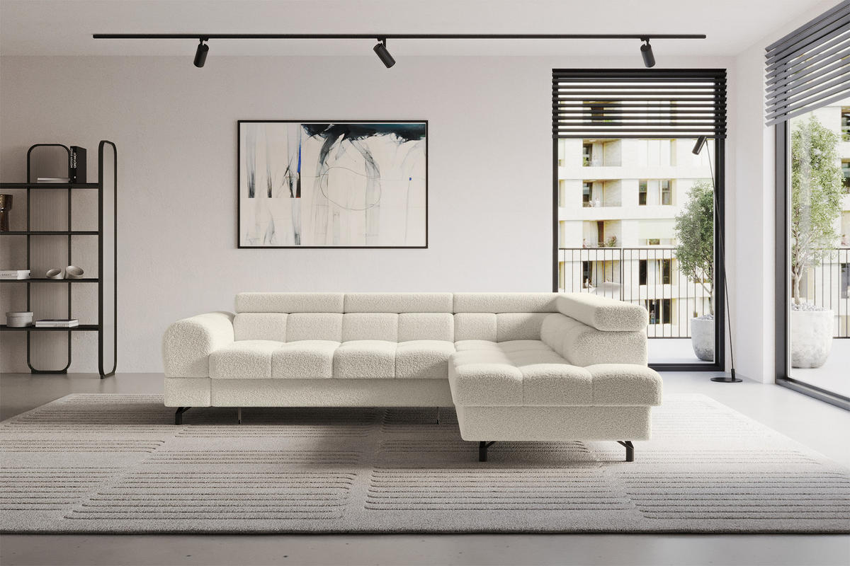 ROHOVÁ SEDAČKA s funkcí spaní otomana vpravo LUMA-L 272x203x70 béžová buklé - černá/béžová, kompozitní dřevo/textil (203/272cm) - ALTDECOR