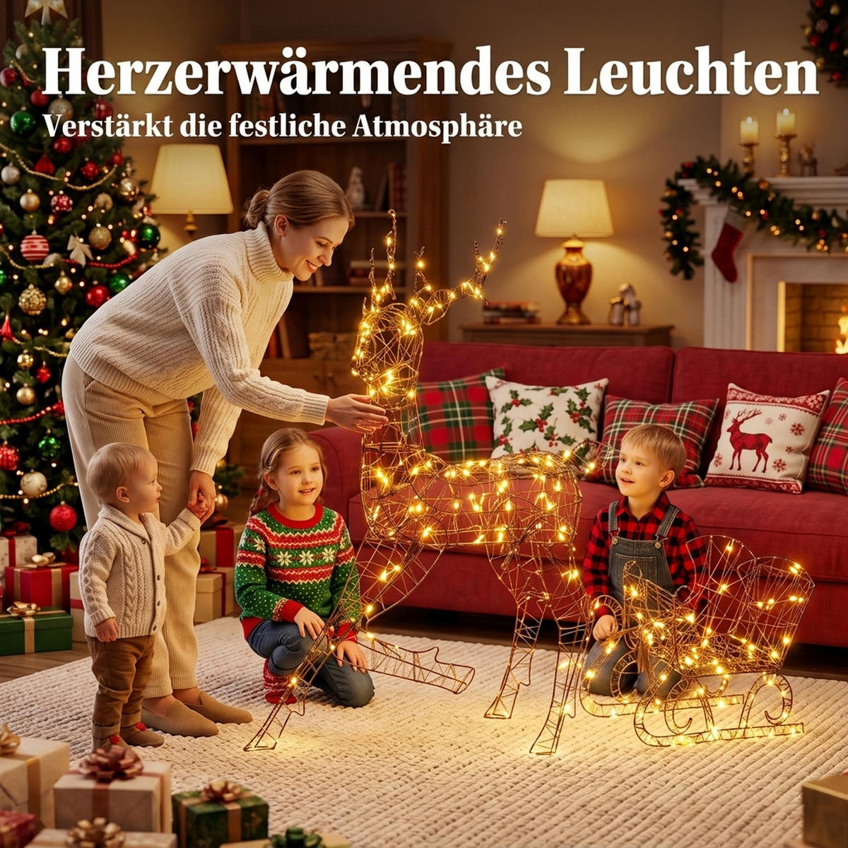 WEIHNACHTSFIGUR 2er Set Metall Polyrattan Braun - Braun, Metall (32/120/82cm) - Outsunny