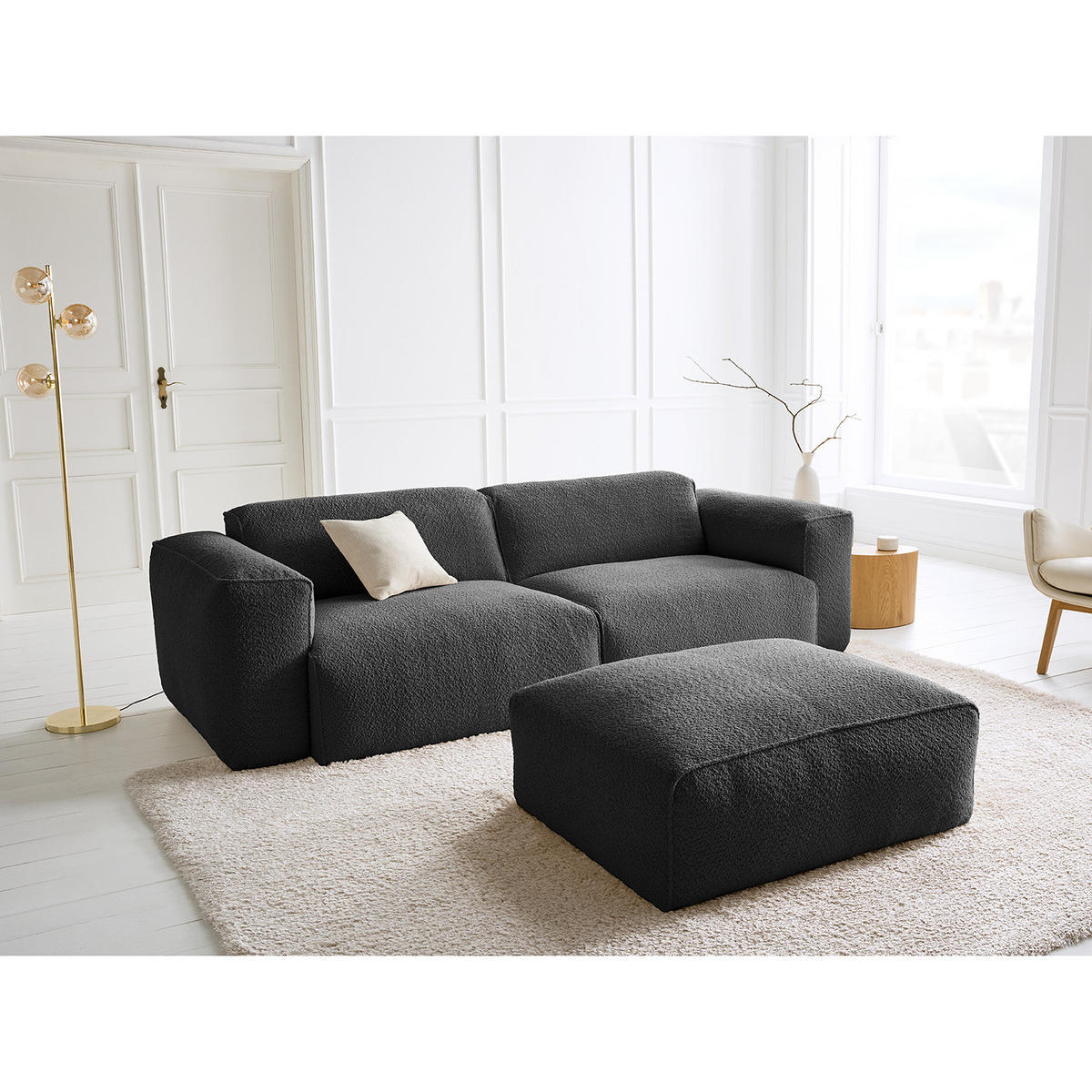 POLSTERHOCKER - Anthrazit/Schwarz, Kunststoff/Textil (81/38/100cm) - home24