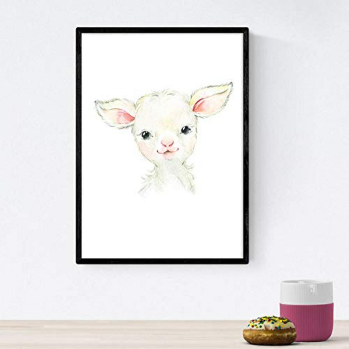 POSTER Set mit 4 Schwein Ziege Igel Esel A4 Schwarzer Rahmen - Schwarz, Papier (29.7/3cm) - Nacnic