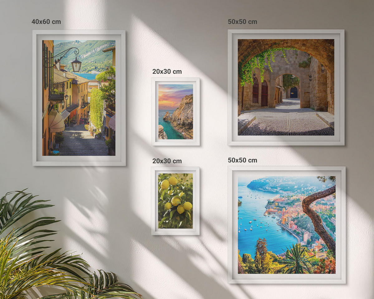WANDBILDER 5er-Set - 50x50 cm & 20x30 cm & 40x60 cm Weißer Rahmen - Bezaubernde Straßen voller Zitronenblüten - Weiß, Kunststoff (40/60cm) - ArtPrintCave