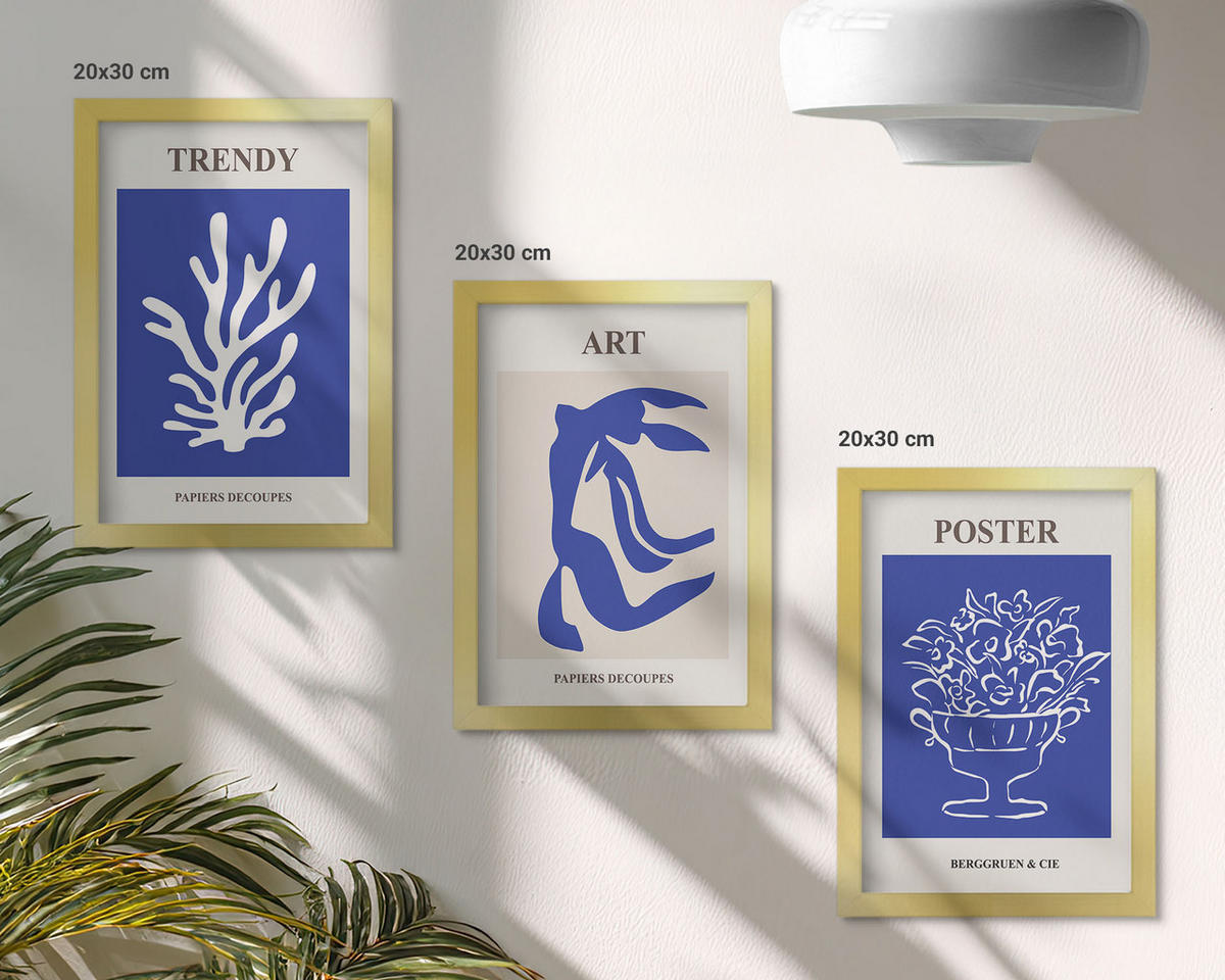 WANDBILDER 3er Set - 20x30 cm Goldrahmen - Matisses abstrakte Plakate - Goldfarben, Kunststoff (20/30cm) - ArtPrintCave