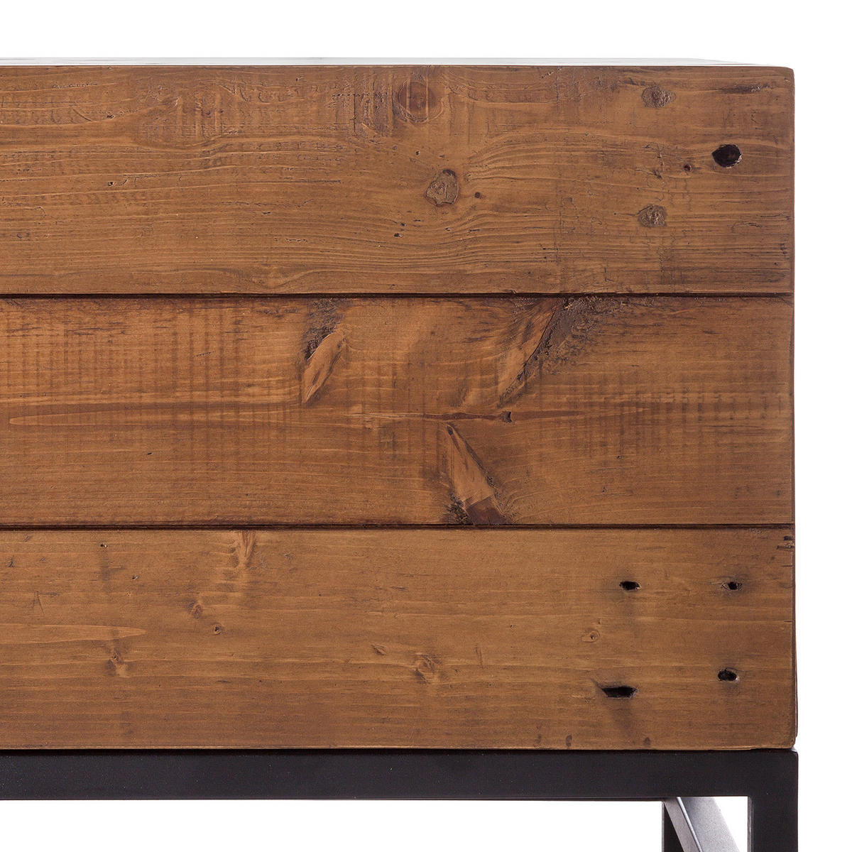 TV-LOWBOARD - 1 Fach, Pinie massiv / Metall, 200 cm - Schwarz/Pinienfarben, Holz (200/50/45cm) - home24