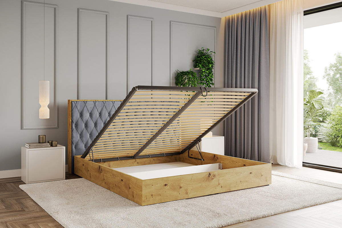 POLSTERBETT mit Bettkasten und Lattenrost, Bett mit Matratze H3/H4 - ENZO5 180x200 Grau - Grau, Holzwerkstoff/Textil (180/200cm) - ALTDECOR