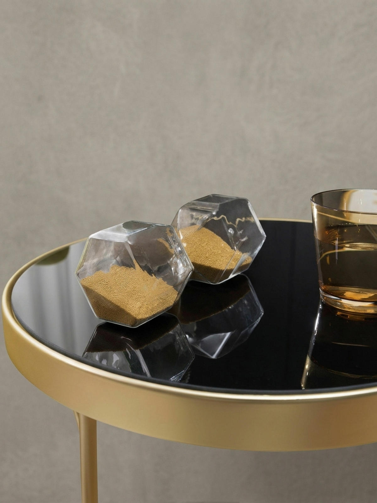 BEISTELLTISCH Glas Kupfer V-Gestell 70er-Jahre Design, Gold 42x42x46 cm - Goldfarben, Glas/Metall (42/42/46cm) - KADIMA DESIGN