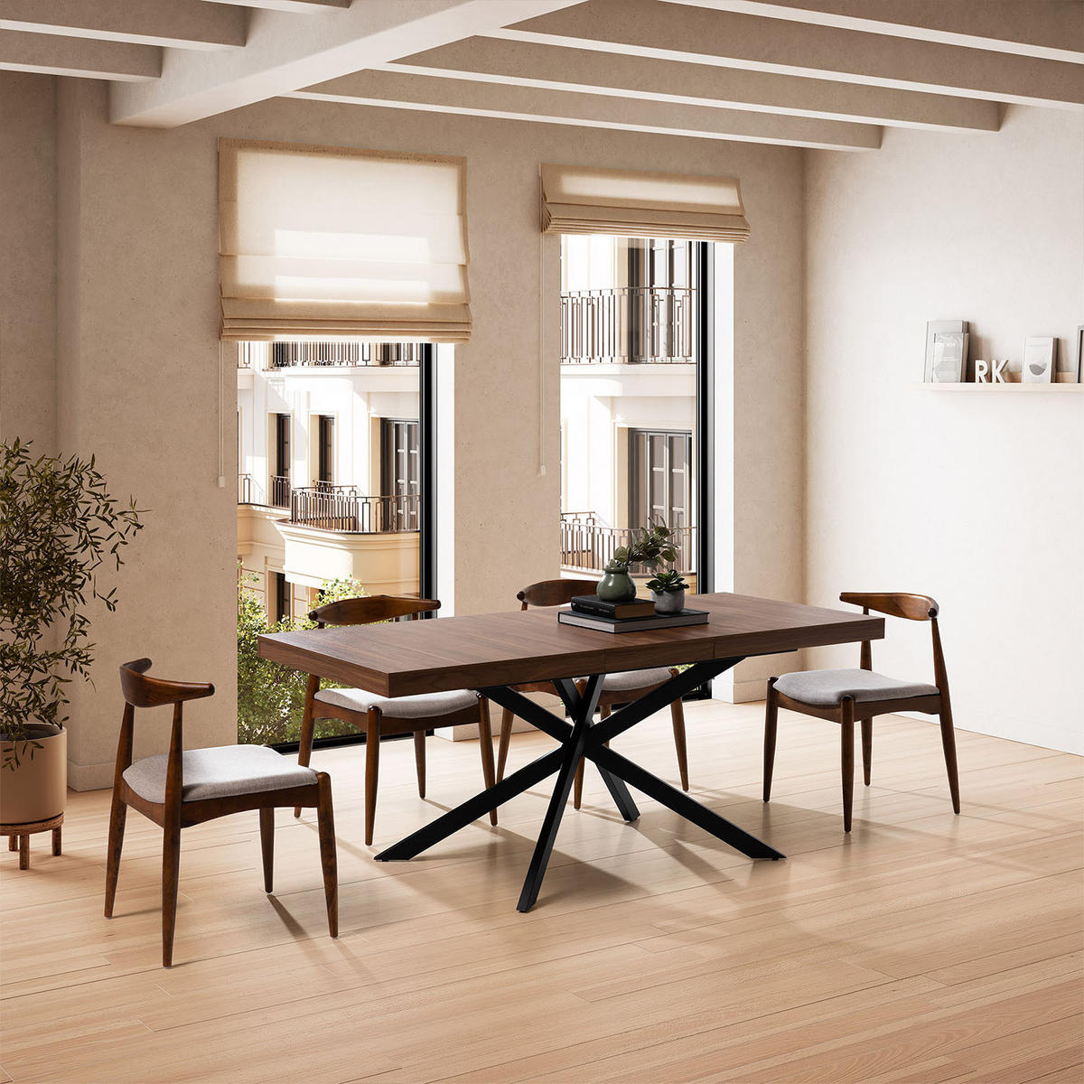 MASA DE MASA Palermo aspect de nuc comun, 140-180 cm - culoare nucă, compozit lemnos (80/140/75cm) - VS Venta-stock