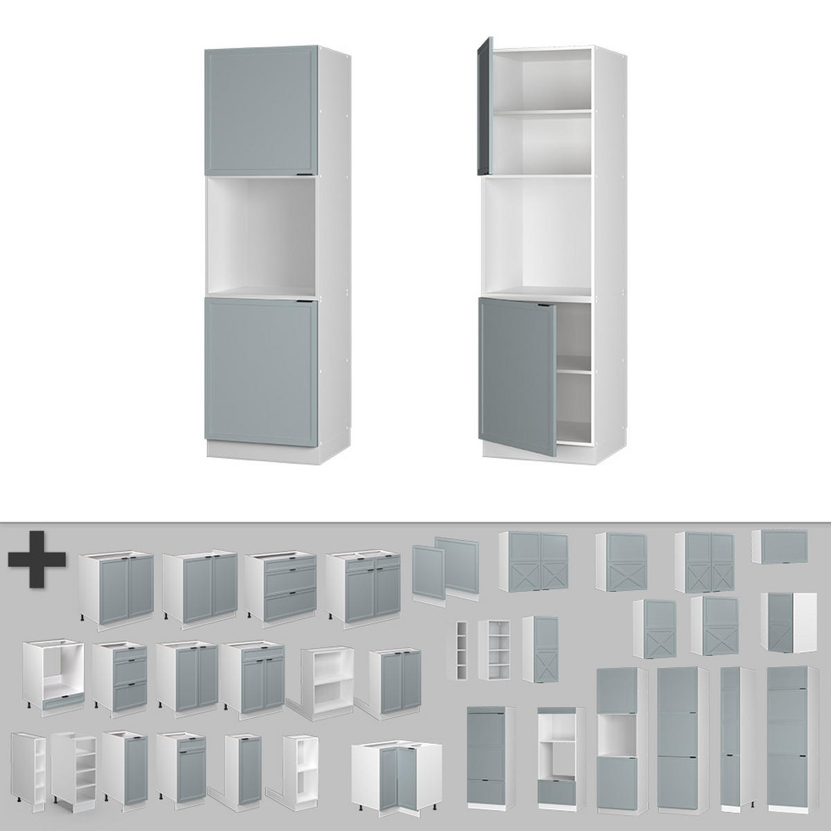 HERDUMBAUSCHRANK Fame-Line Hellblau-grau 60 cm mit offenem Regal - Blaugrau/Weiß, Holzwerkstoff (60/206.8/58cm) - Vicco