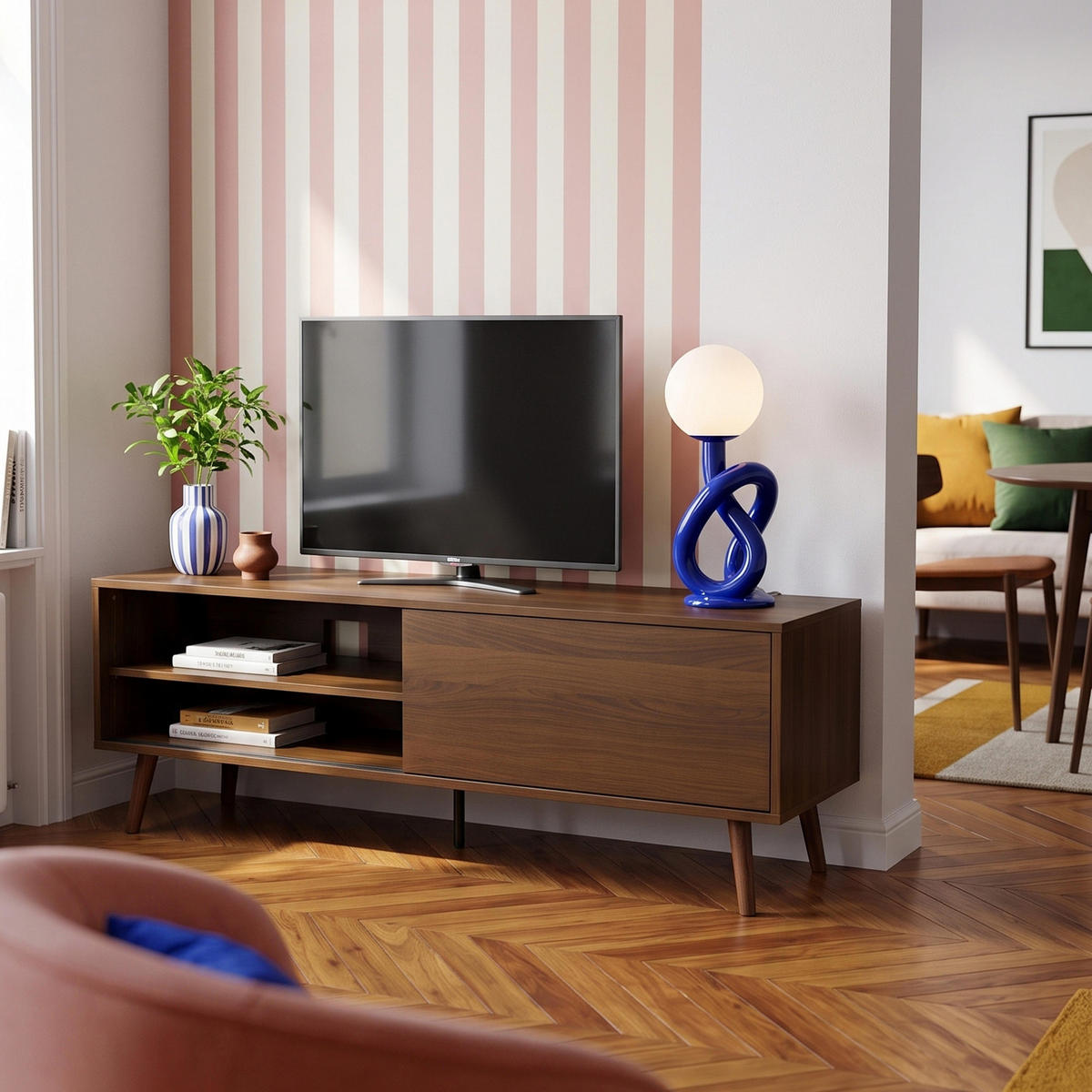 TV-SCHRANK, dunkles Holzeffekt - Braun, Holz (160/50/45cm) - Oviala