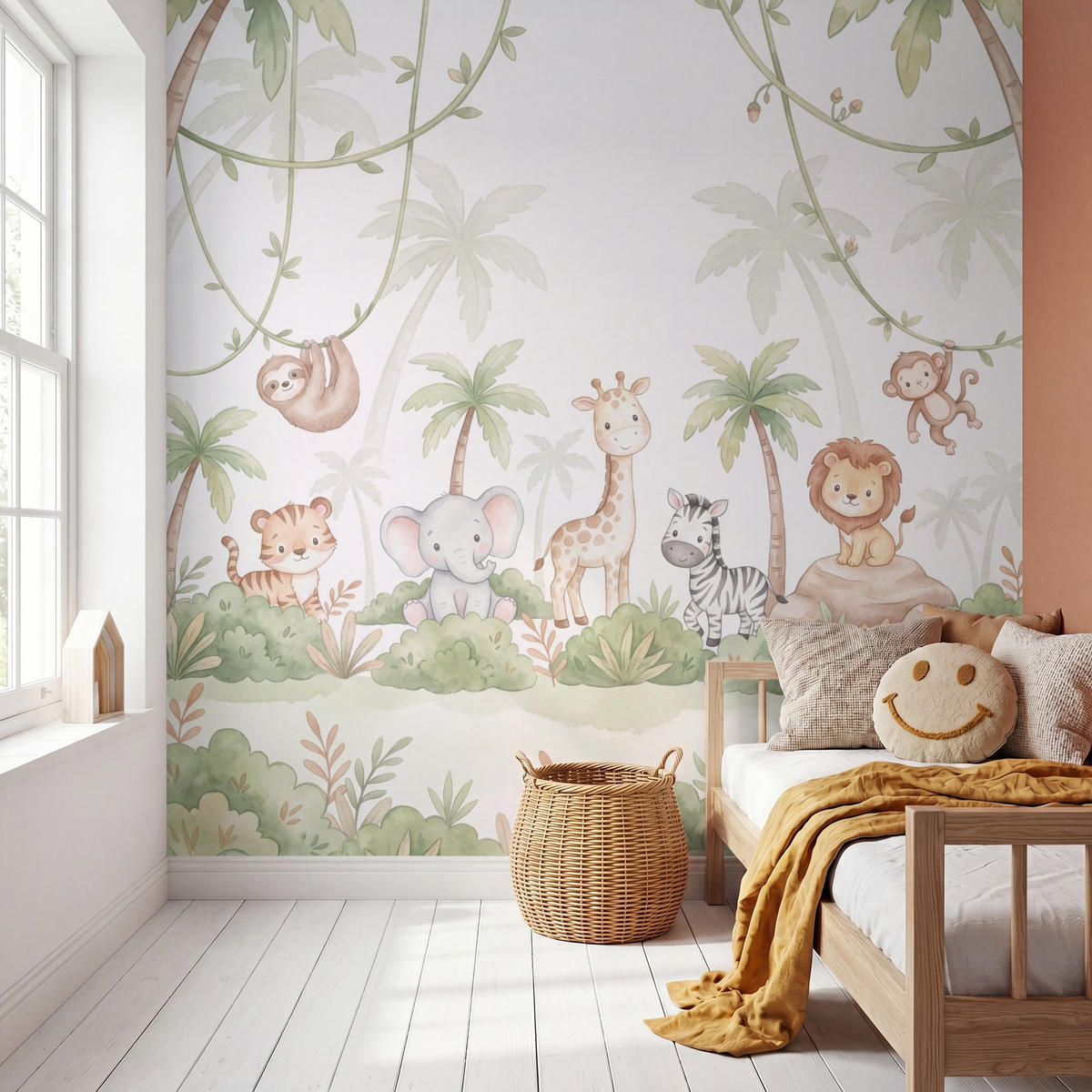 KINDERTAPETE - Tiere - Dschungel - Pastell - 280x280 cm - Weiß, Papier (280/280cm) - OnlyWow