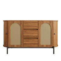 SIDEBOARD in Holzoptik mit Rattan, ovale Form und verstellbaren Fächern - Walnussfarben, Holzwerkstoff (140/77.5/38cm) - Urban Meuble