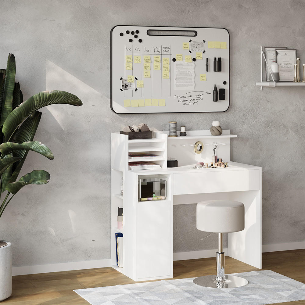 SCHREIBTISCH Weiß 2 Teile, mit Hocker - Weiß, Holzwerkstoff (50/100/100cm) - Vicco