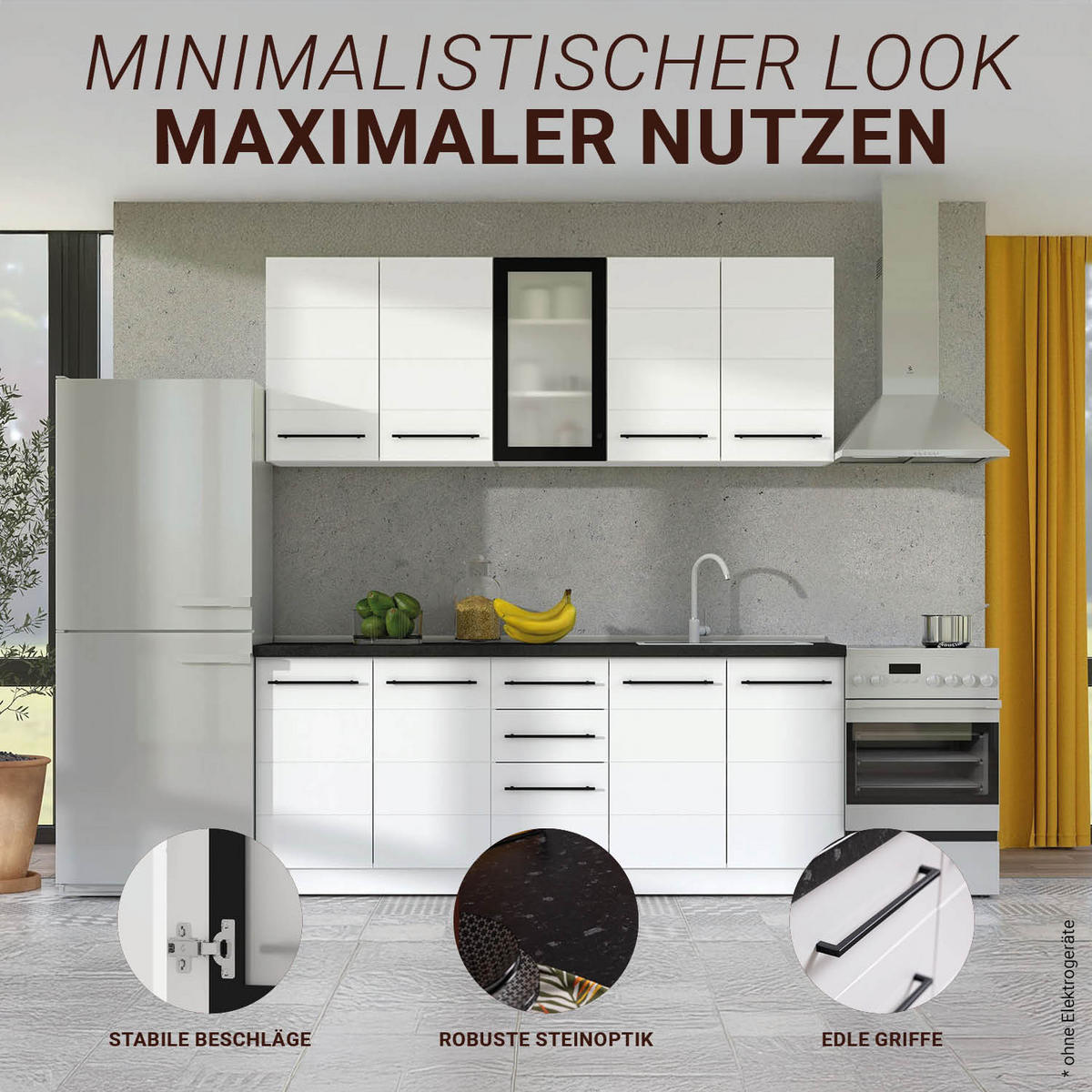 KÜCHENLEERBLOCK 200 cm Weiß - Schwarz/Weiß, Holz (200/200/60cm) - Homestyle4u